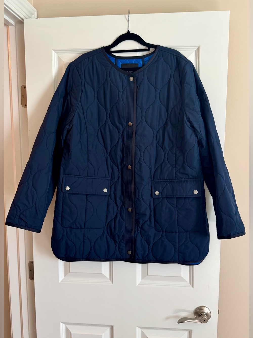 Talbots Quilted Navy Button-Front Puffer Jacket L